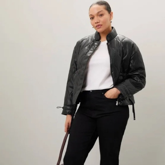 Slate & Willow Quilted Faux Leather Black Jacket Size Small - Picture 5 of 16